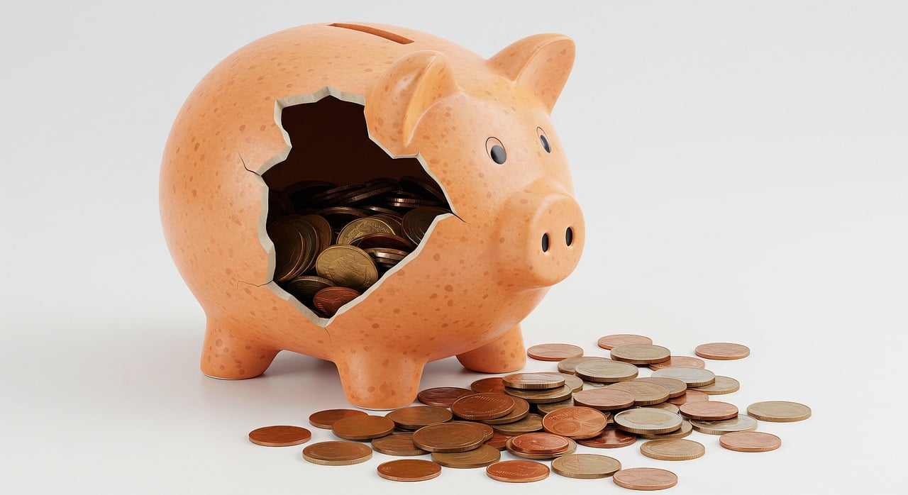ai generated, coins, little pig, piggy bank, savings, money, pig, economy, income, save